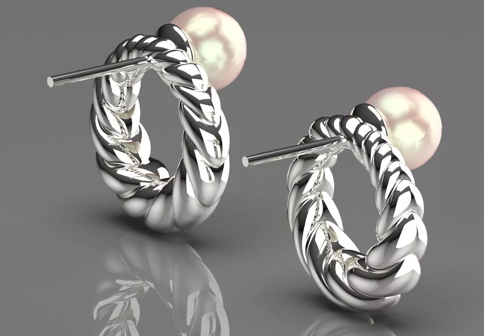 Stud earrings with pearls and textured pattern pe0049 3D print model_15