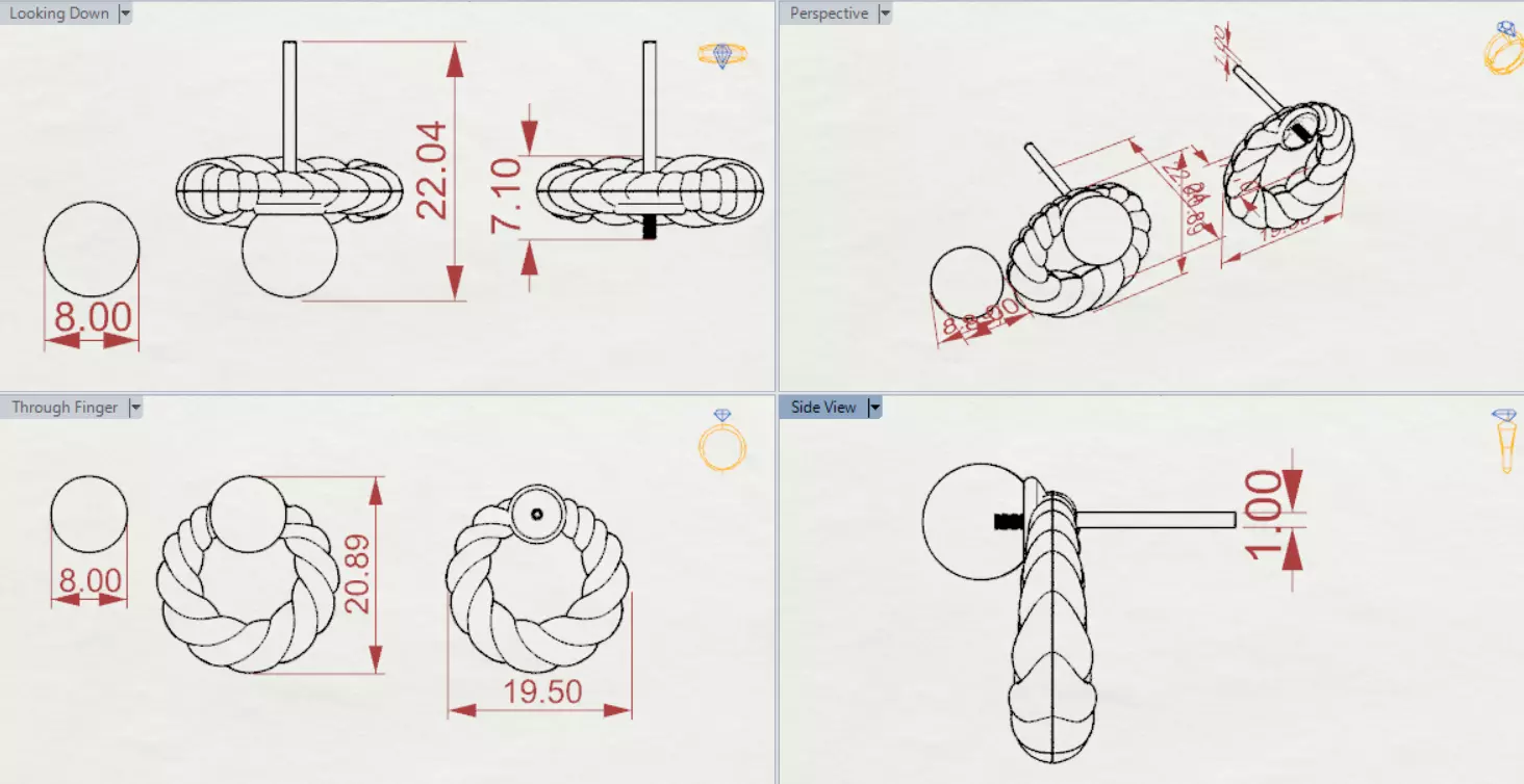 Stud earrings with pearls and textured pattern pe0049 3D print model_21