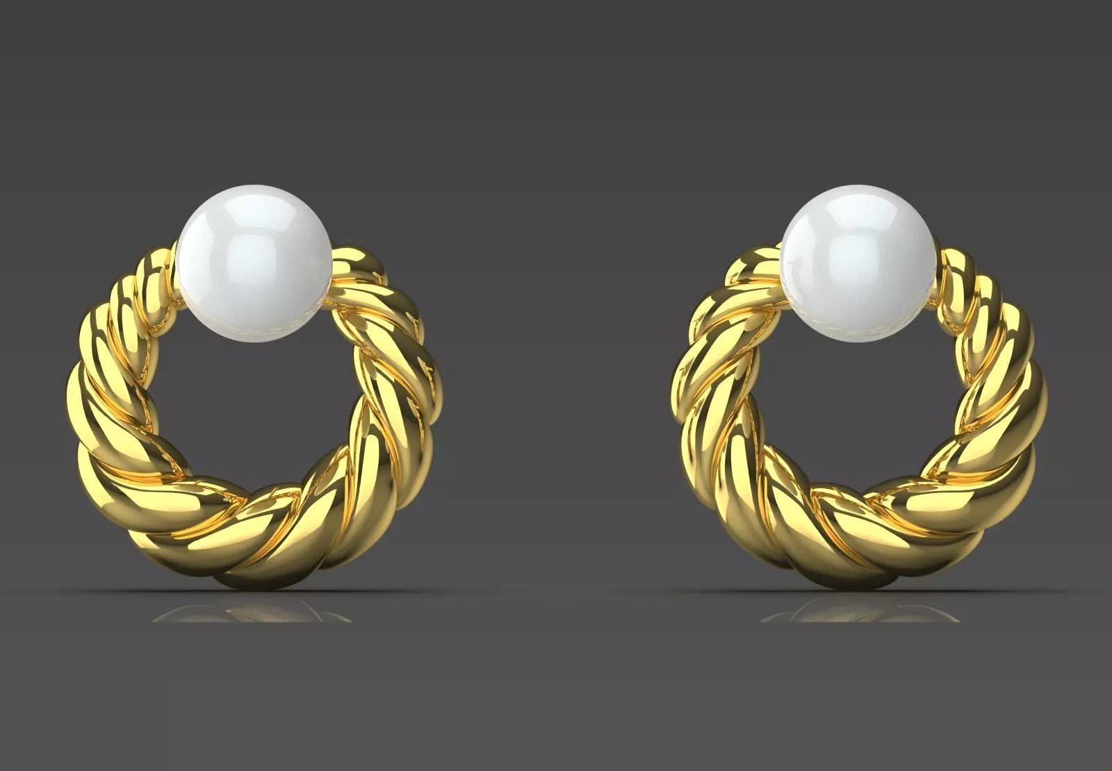 Stud earrings with pearls and textured pattern pe0049 3D print model_1