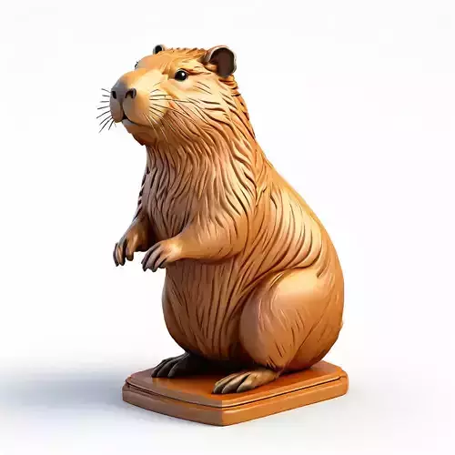 Stylized Wooden Capybara Figurine
