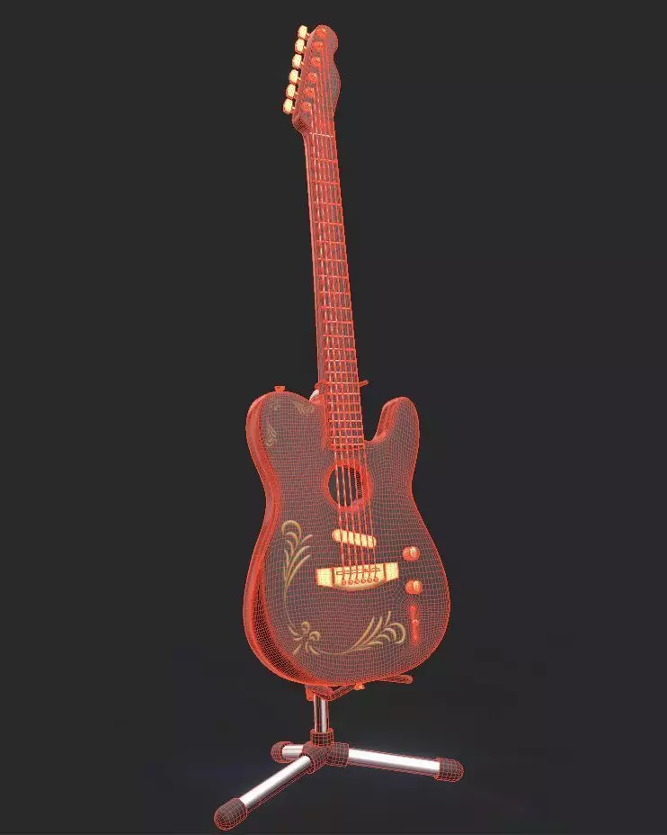 Guitar with stand 3D model_2