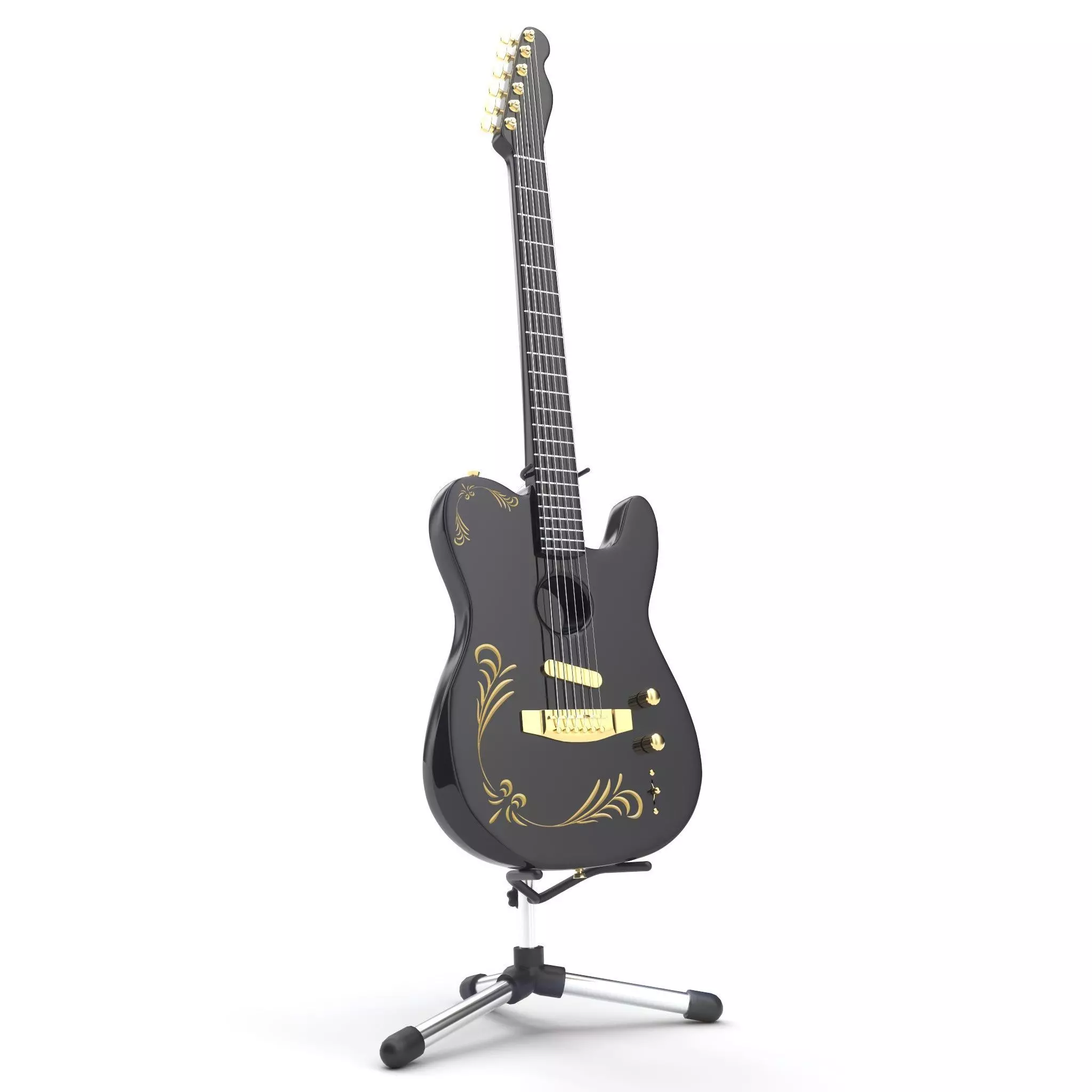 Guitar with stand 3D model_0