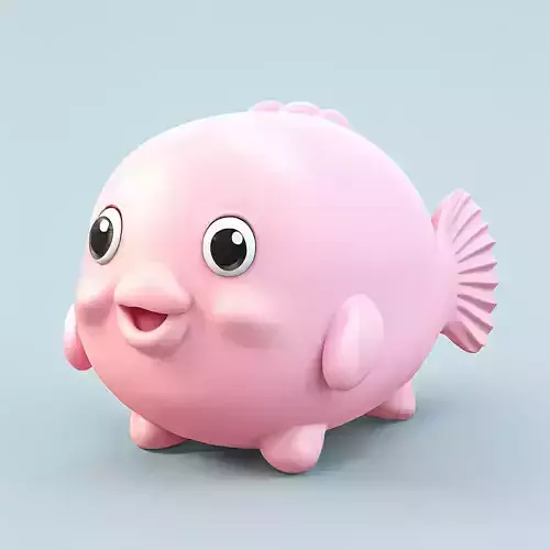 Cute Pink Cartoon Fish Low-poly 3D model
