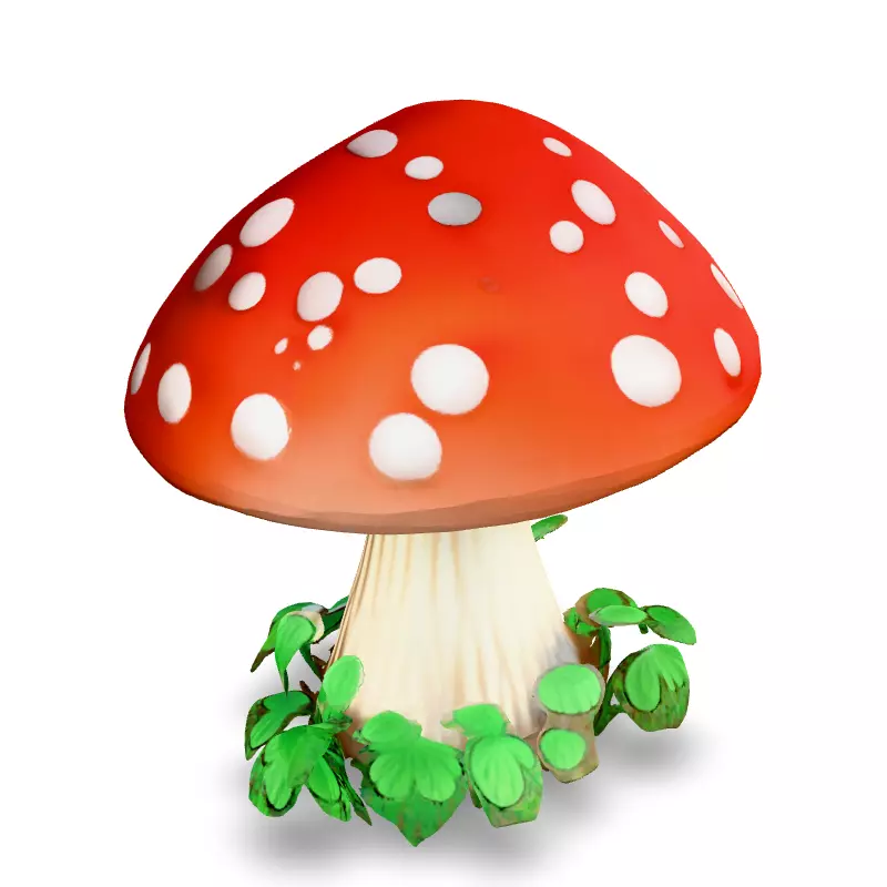 Stylized Cartoon Mushroom with Clover Low-poly 3D model_1