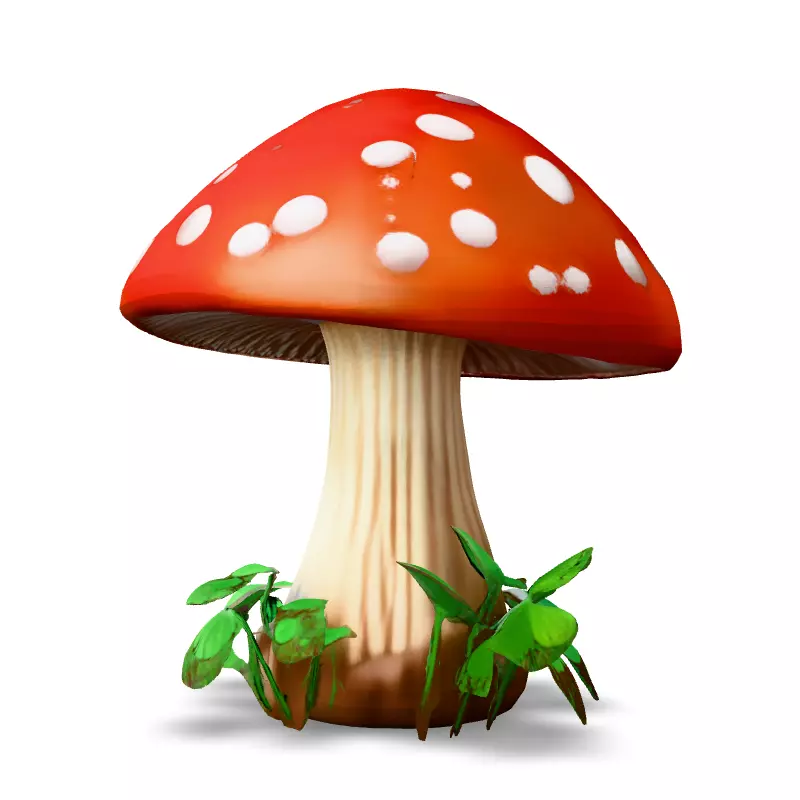 Stylized Cartoon Mushroom with Clover Low-poly 3D model_6