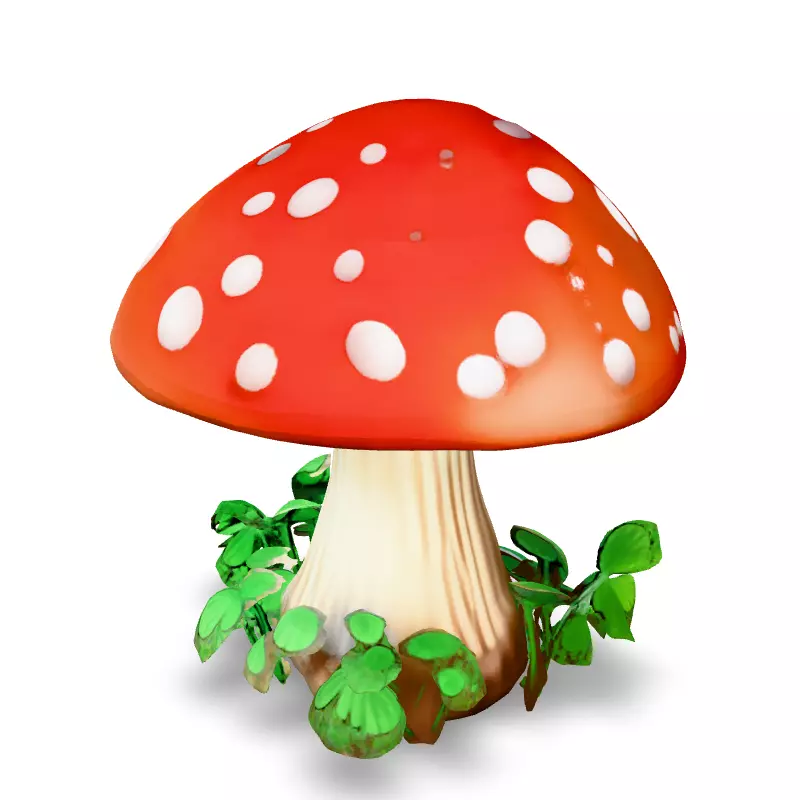 Stylized Cartoon Mushroom with Clover Low-poly 3D model_4