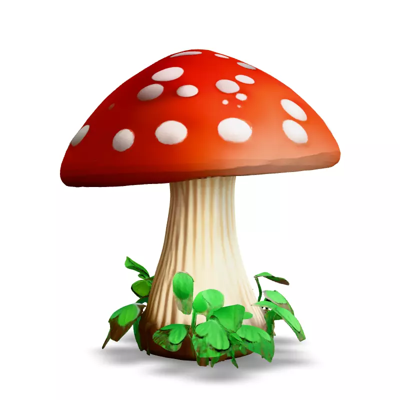 Stylized Cartoon Mushroom with Clover Low-poly 3D model_3