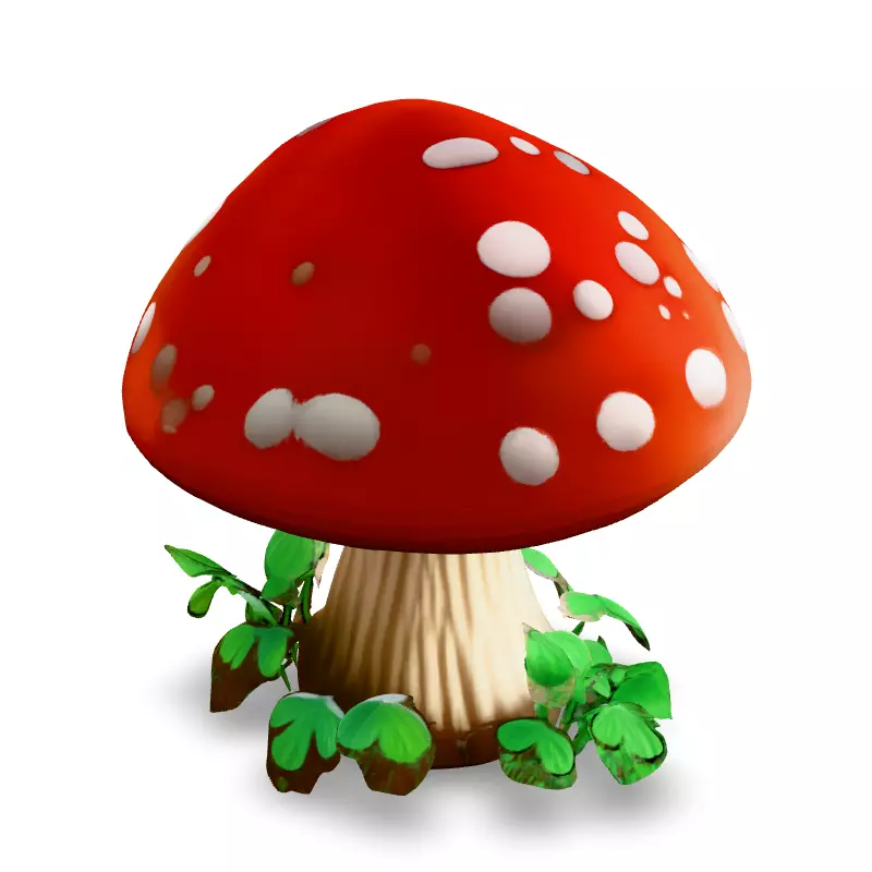 Stylized Cartoon Mushroom with Clover Low-poly 3D model_2