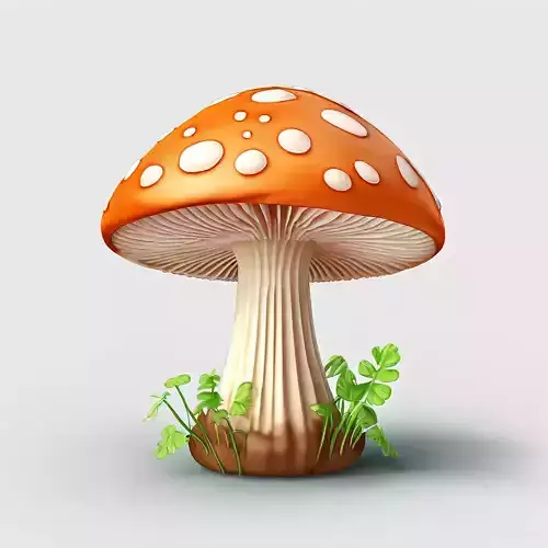 Stylized Cartoon Mushroom with Clover