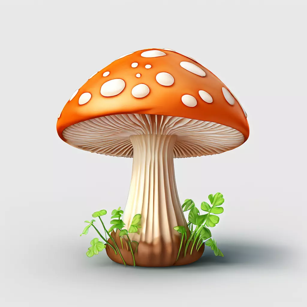 Stylized Cartoon Mushroom with Clover Low-poly 3D model_0