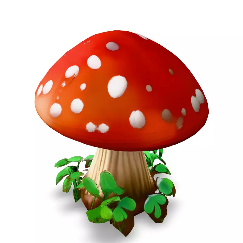 Stylized Cartoon Mushroom with Clover Low-poly 3D model_5