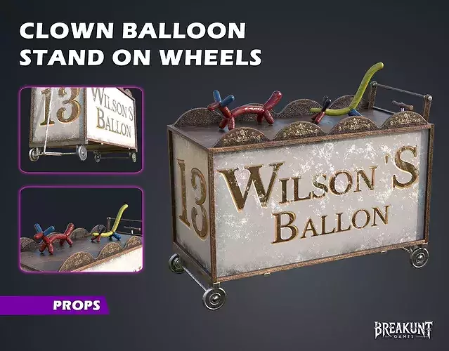 Clown Balloon Stand on Wheels - 3D Model