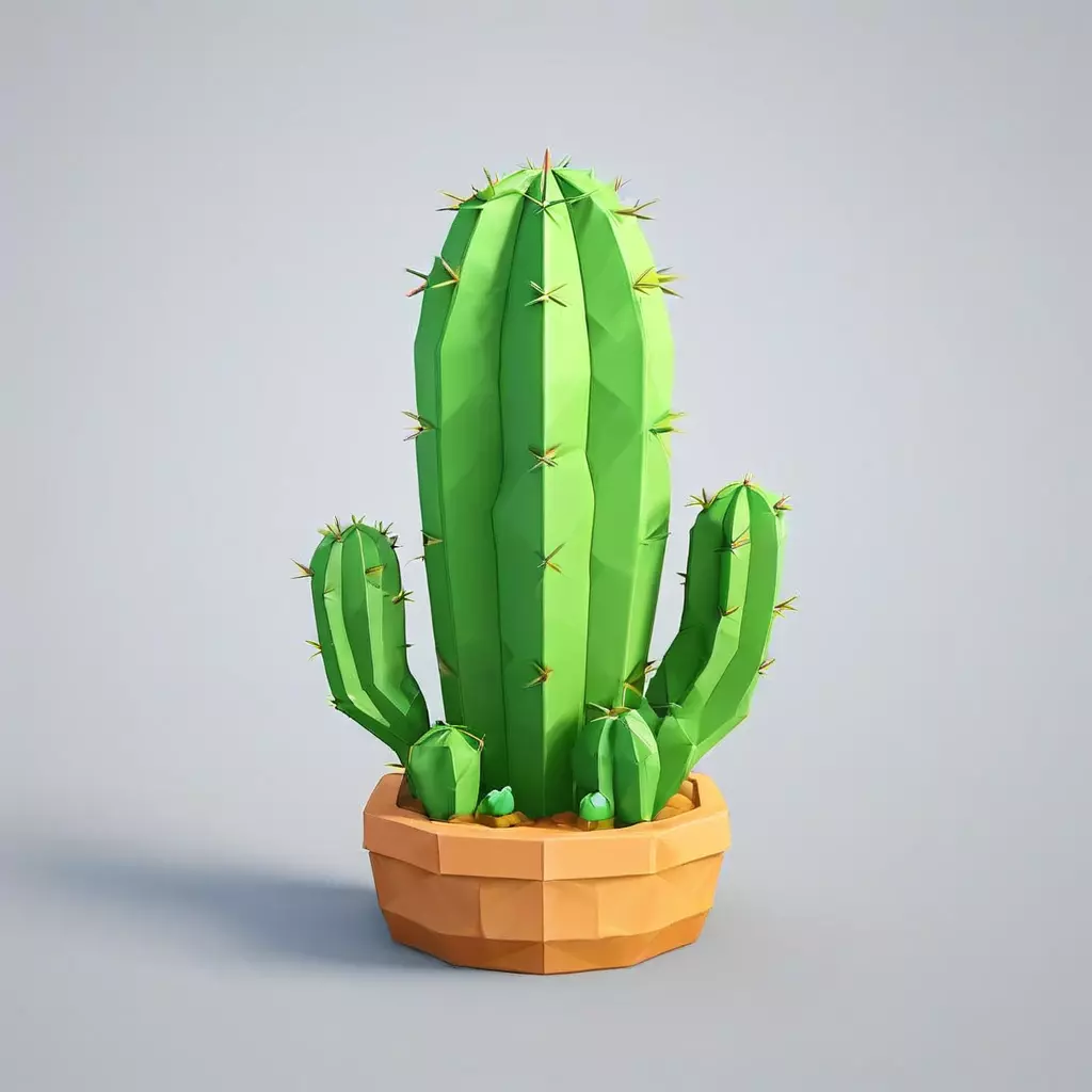 Low Poly Cactus in Pot Low-poly 3D model_0