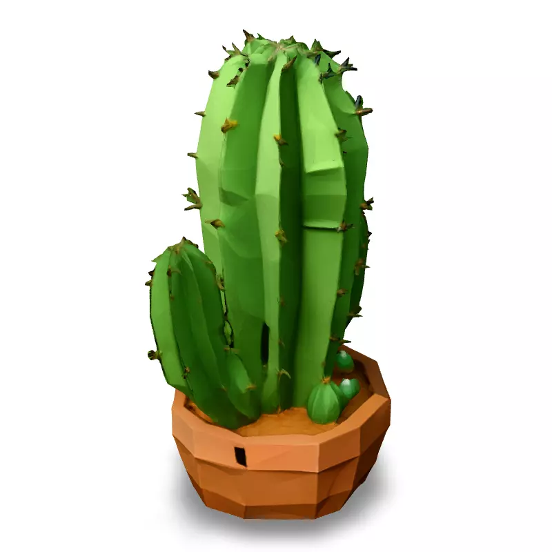 Low Poly Cactus in Pot Low-poly 3D model_4
