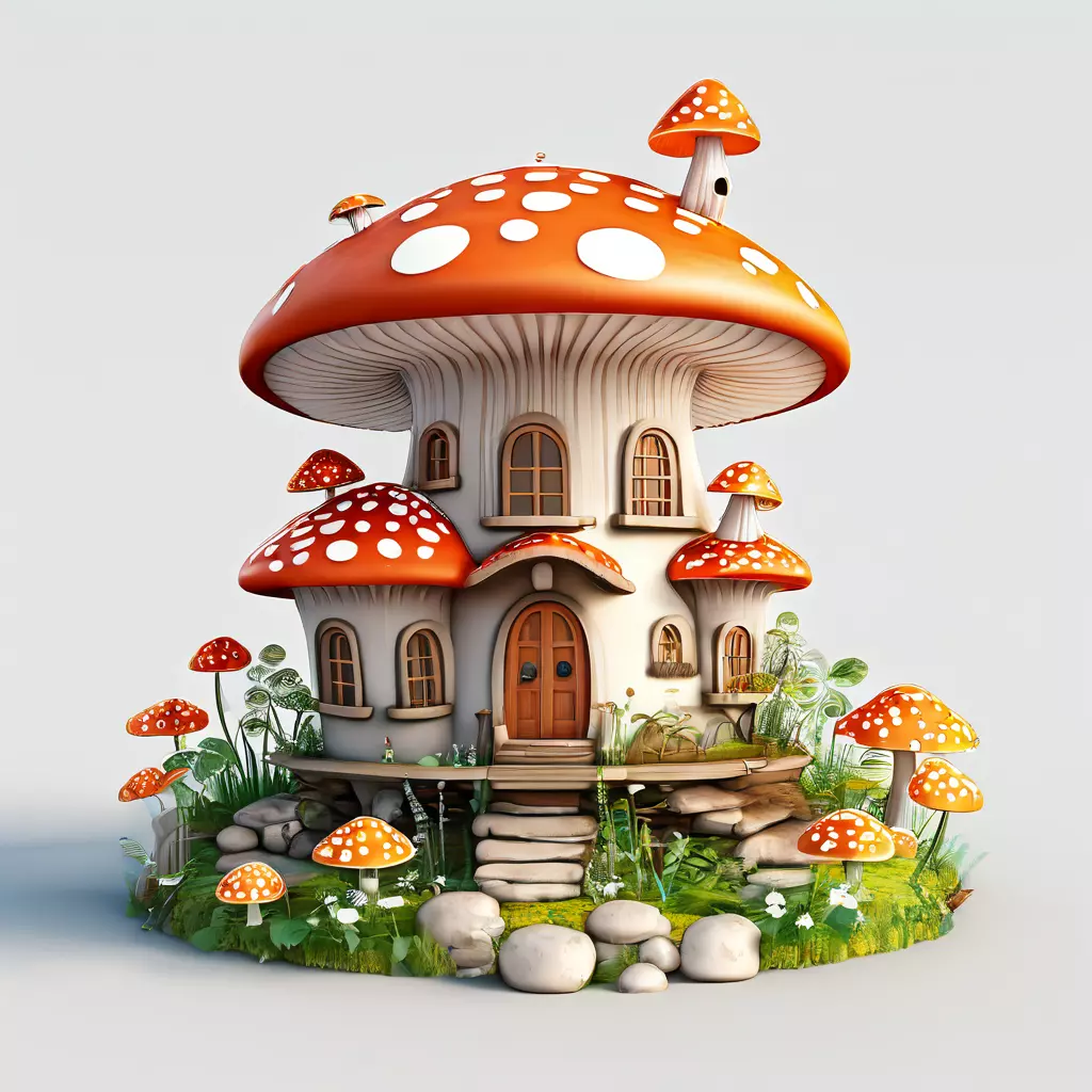 Charming Mushroom House 3D Model Low-poly 3D model_0