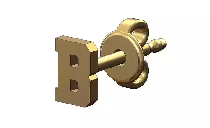 B letter varsity font stud earring 3D print model