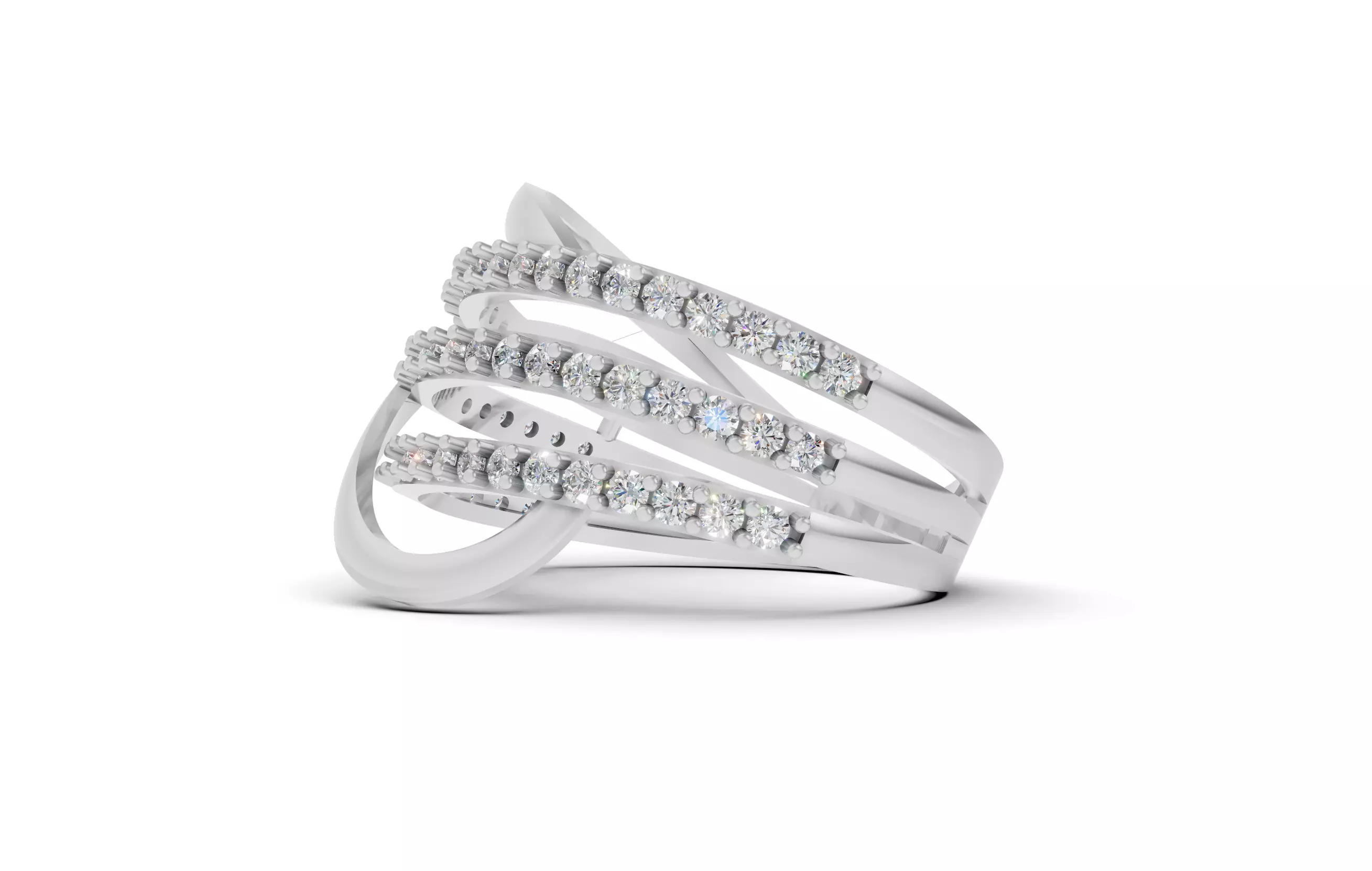 Triple Line Crossover Diamond Ring 3D print model_11