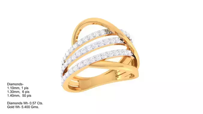 Triple Line Crossover Diamond Ring