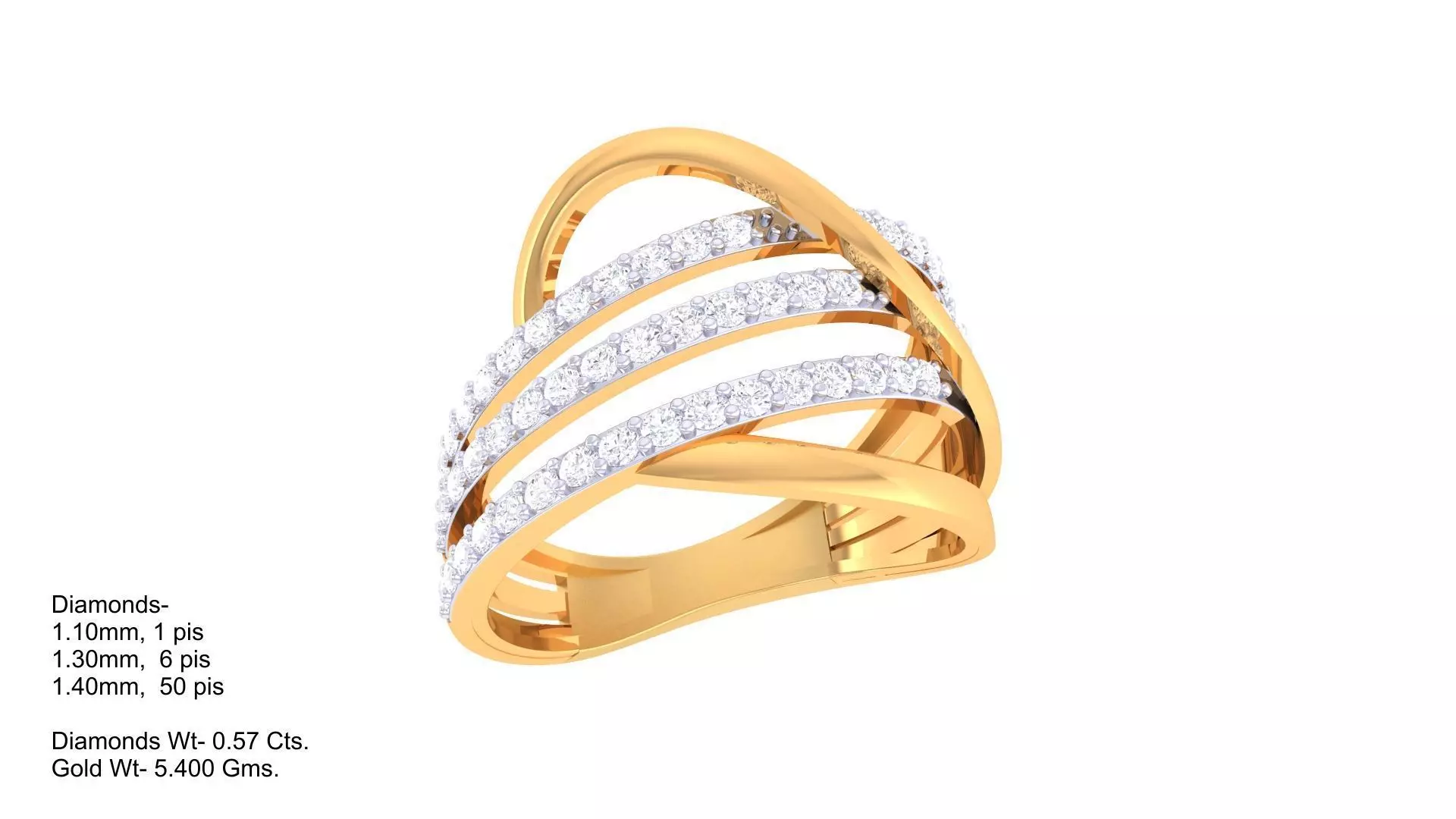 Triple Line Crossover Diamond Ring 3D print model_0