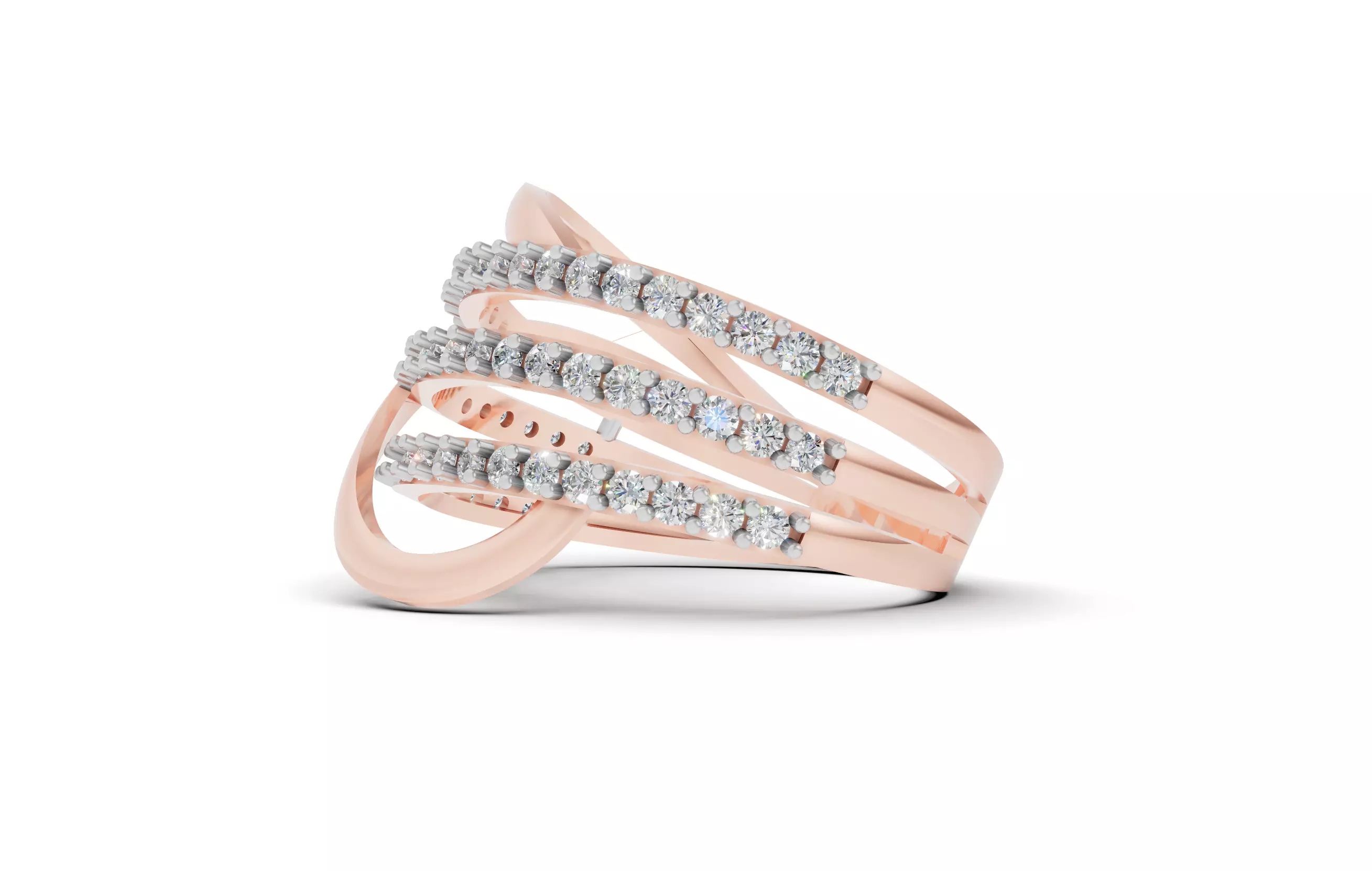 Triple Line Crossover Diamond Ring 3D print model_7