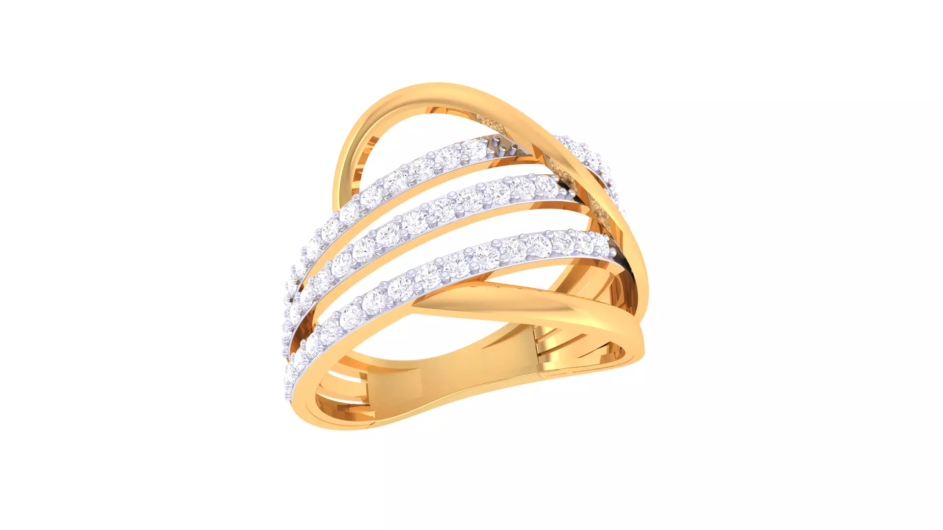 Triple Line Crossover Diamond Ring 3D print model_2