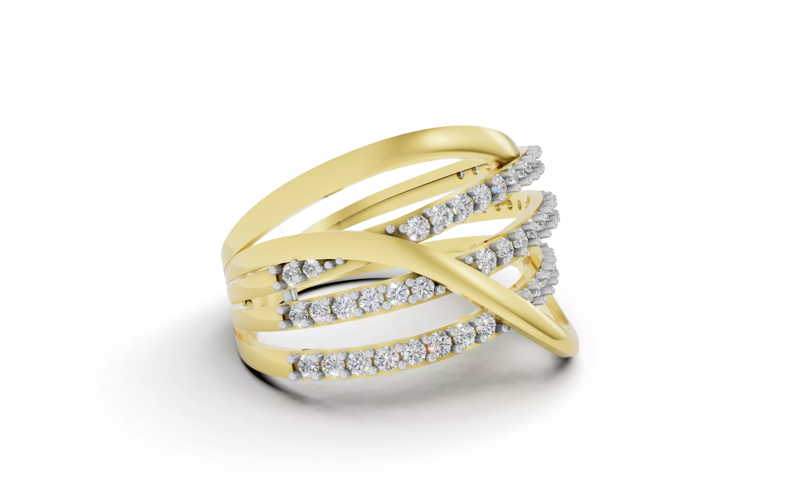 Triple Line Crossover Diamond Ring 3D print model_9