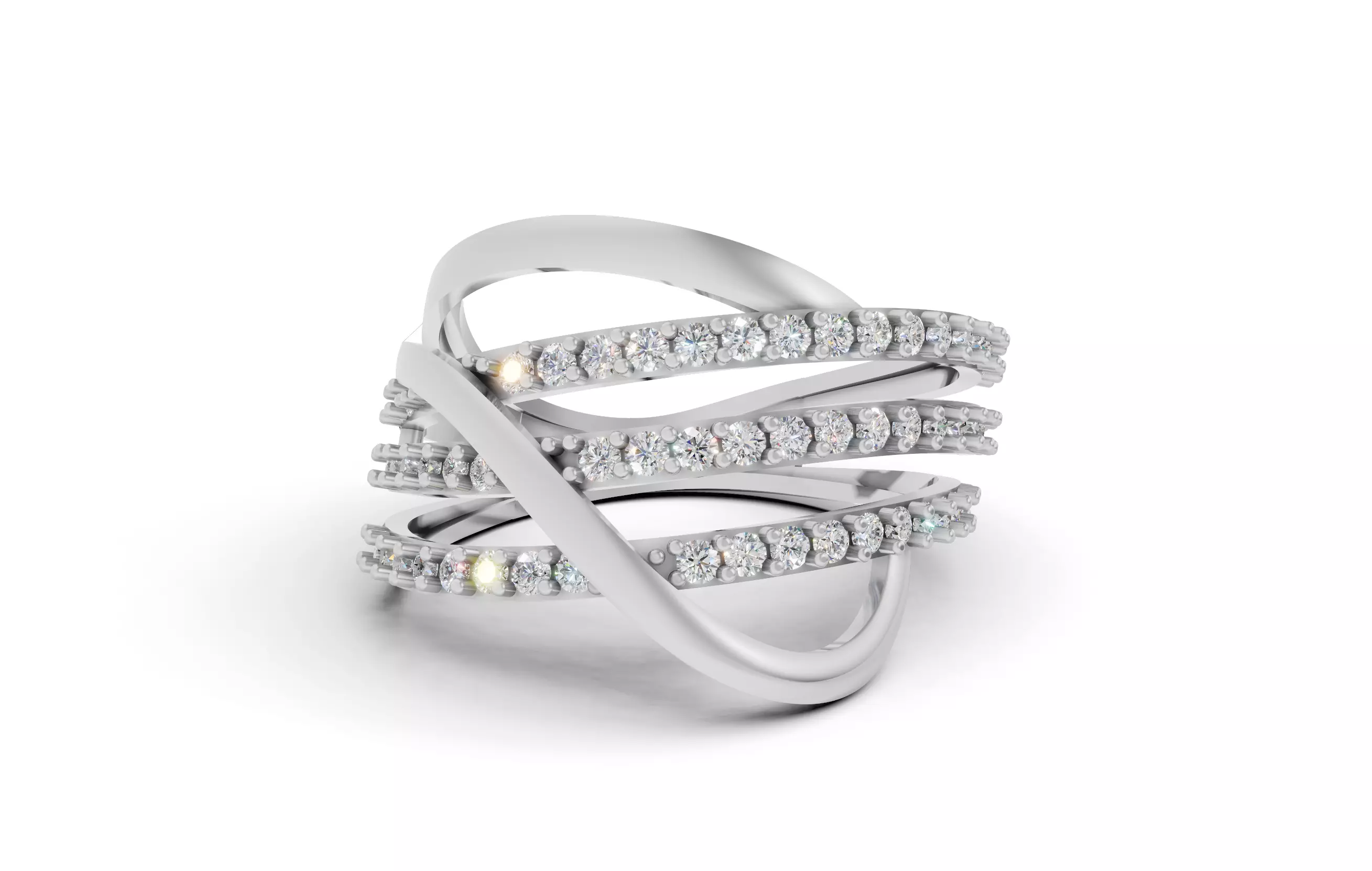 Triple Line Crossover Diamond Ring 3D print model_5