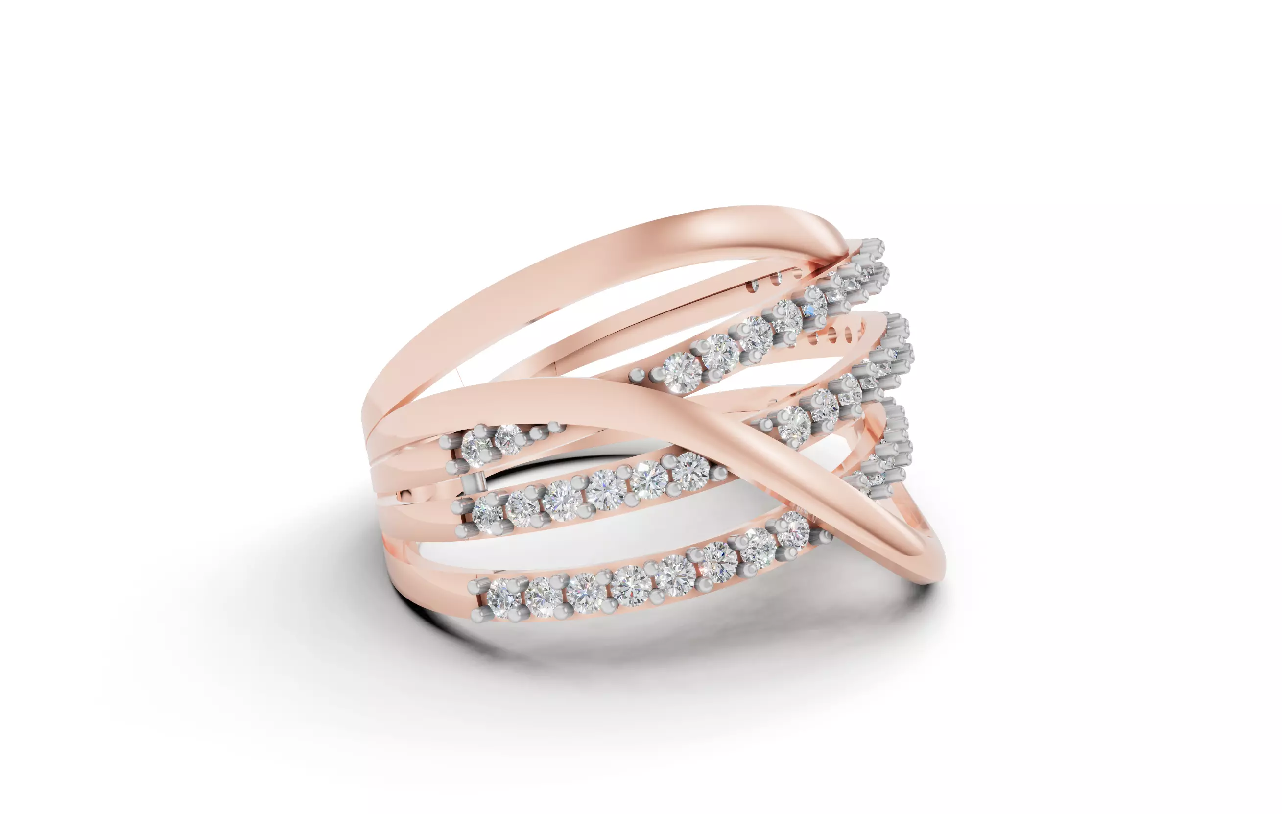 Triple Line Crossover Diamond Ring 3D print model_12