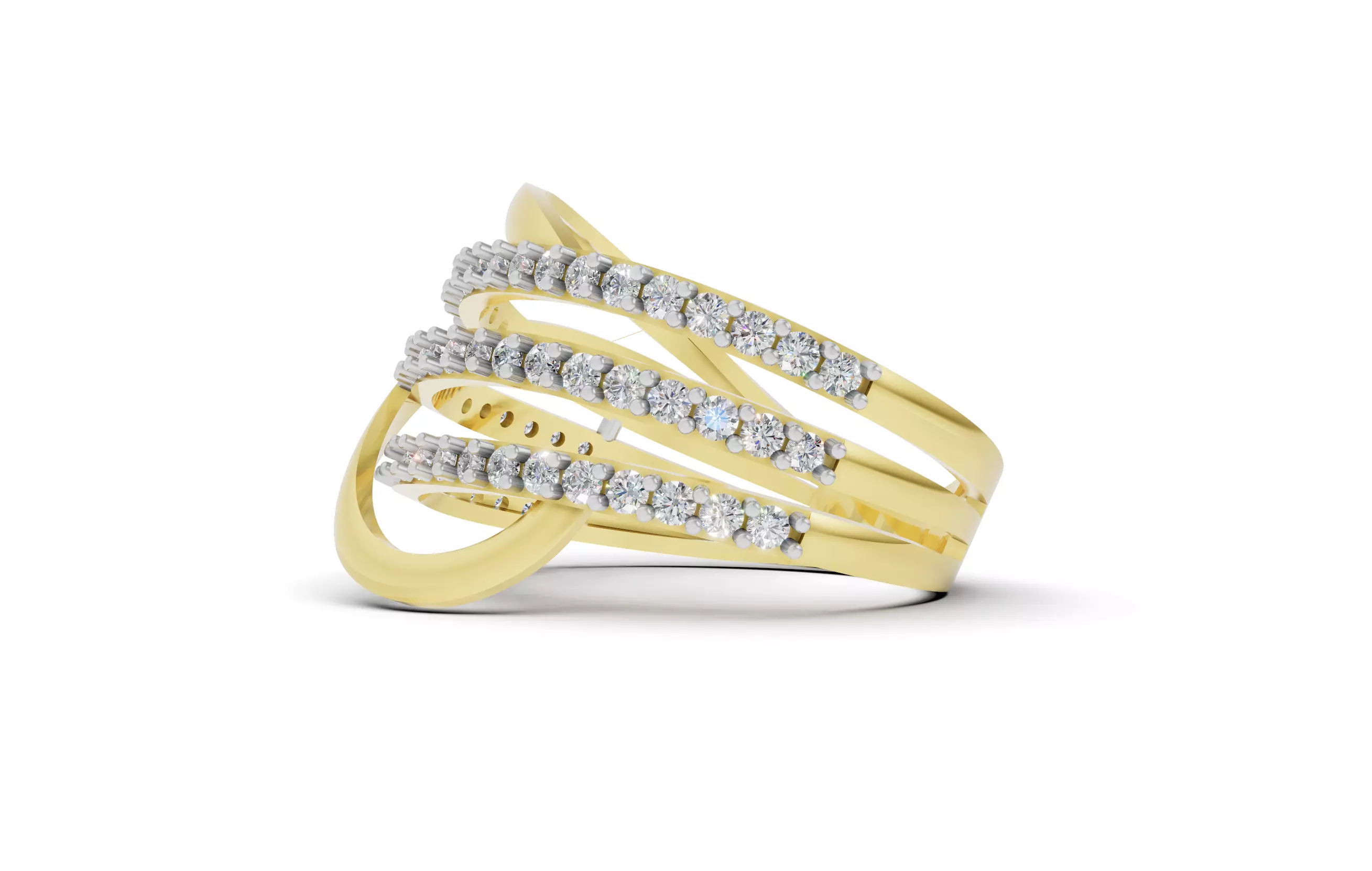 Triple Line Crossover Diamond Ring 3D print model_10