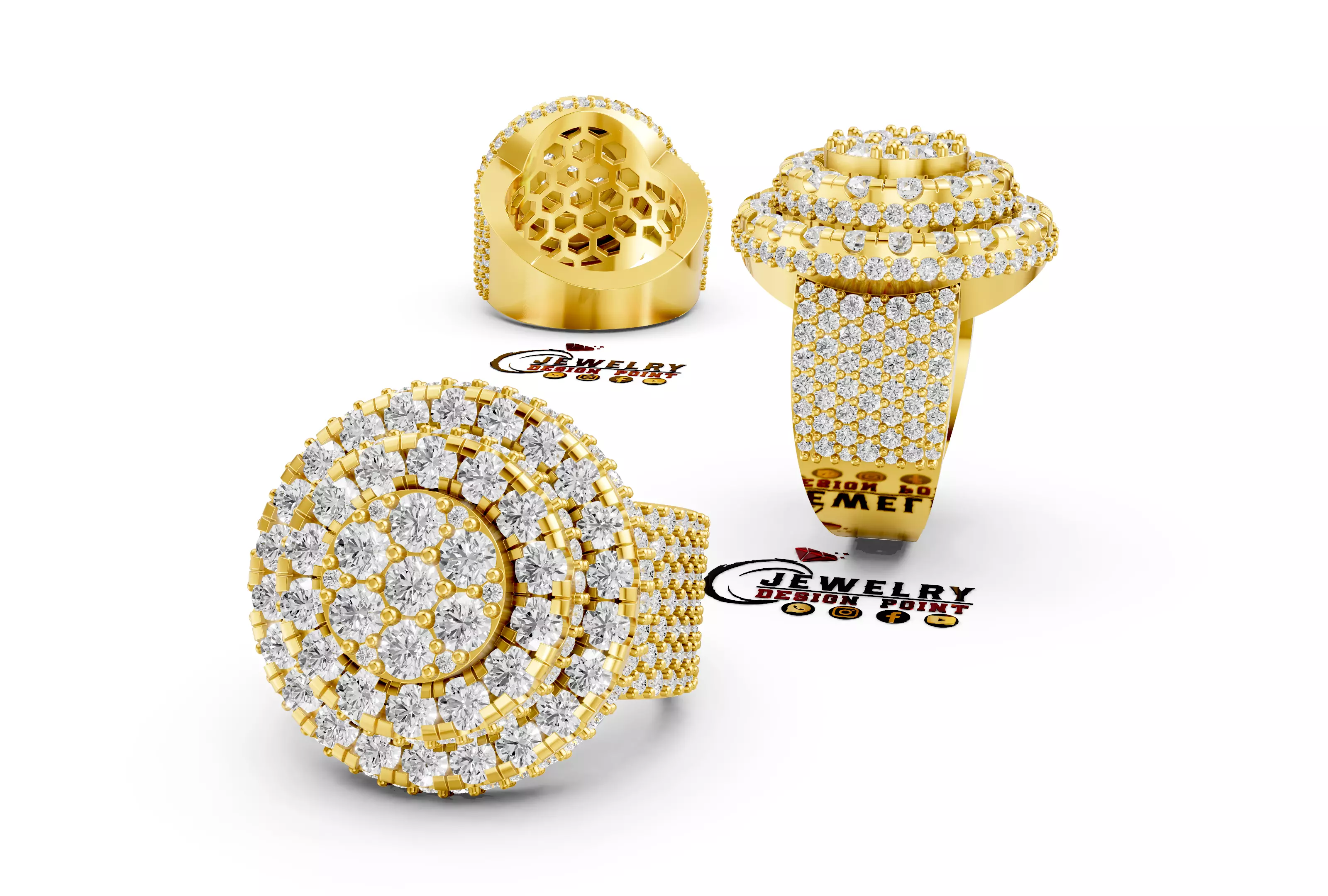 Custom Big Pointer Simulated Diamond Round Cut Men Pinky Ring 3D print model