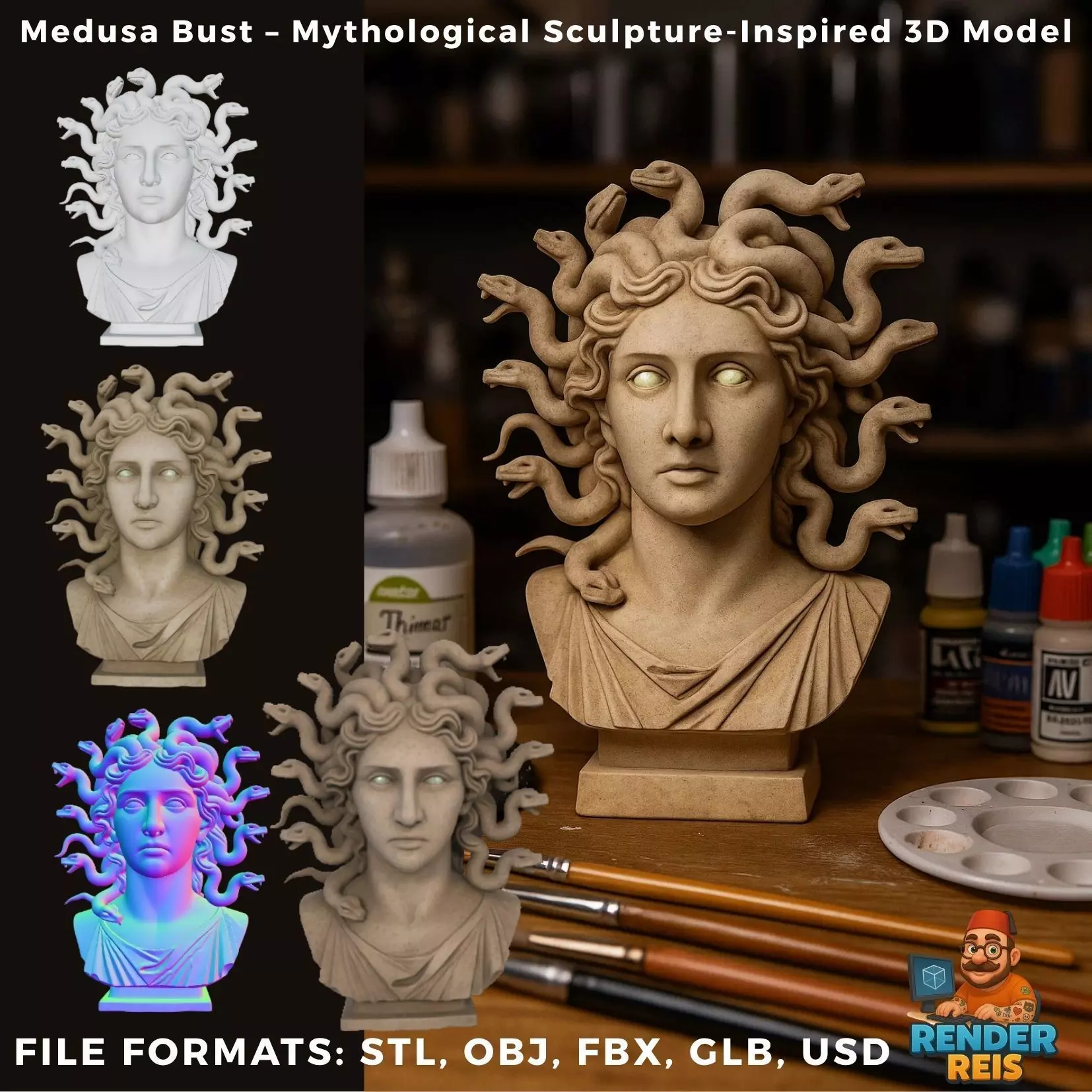 Medusa Bust Mythological Sculpture Inspired 3D Model 3D print model