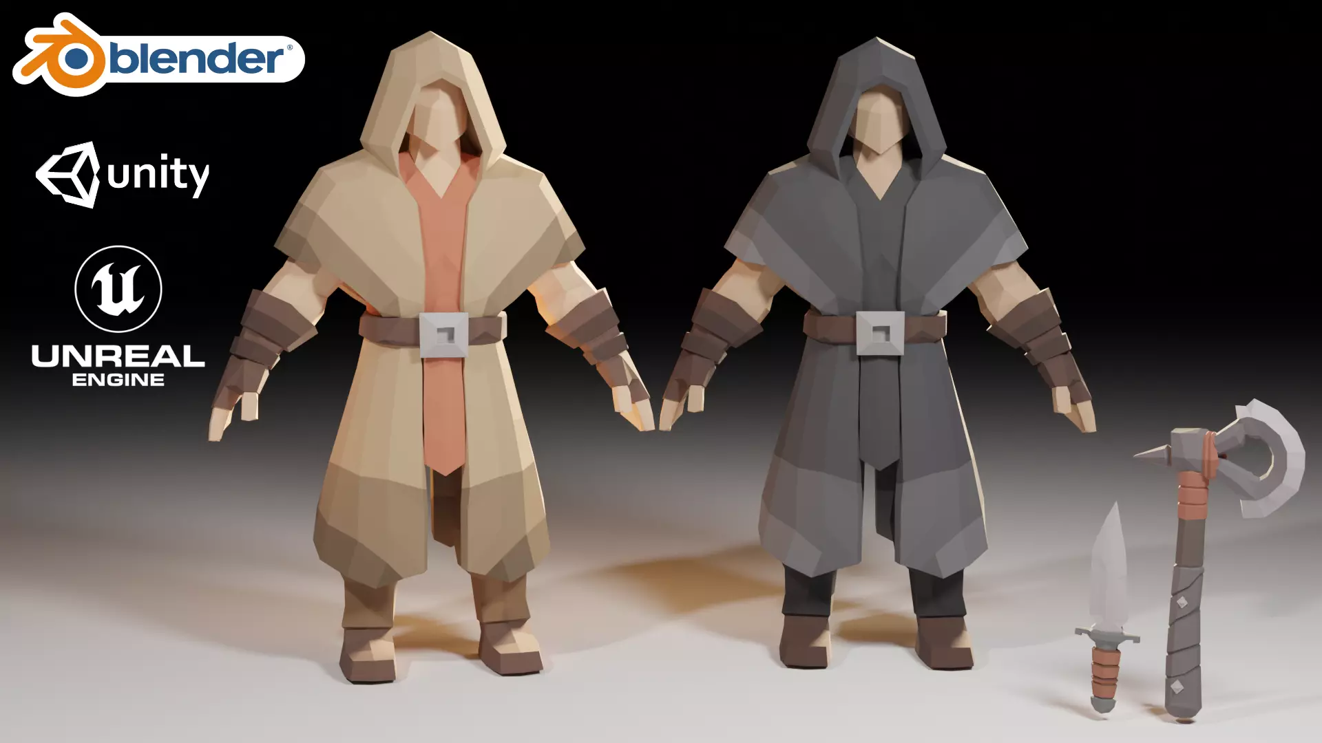 Assassin Character Game Ready Low Poly PBR Model Low-poly 3D model_0