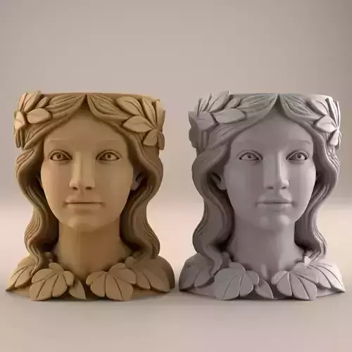 Woman Head Planter urn candy and candle container stl 3D print model