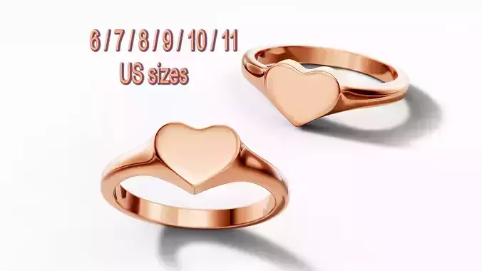 Heart Signet Ring Solid SOLID and HOLLOWED RINGS 3D print model