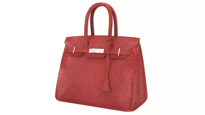 Rouge Hermes Birkin Lizard Bag 3D Handbag Model Low-poly 3D model