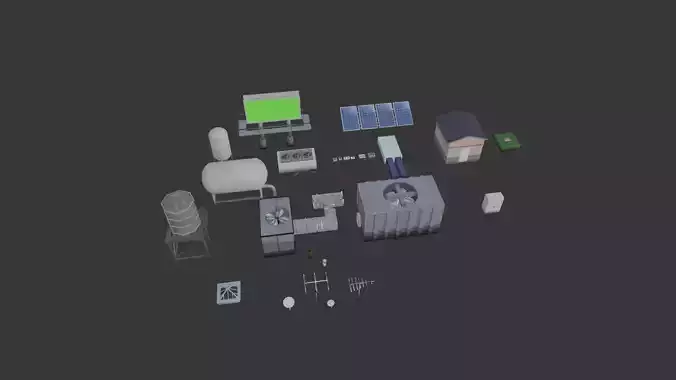 City Roof Props Pack for mobile games Low-poly 3D model