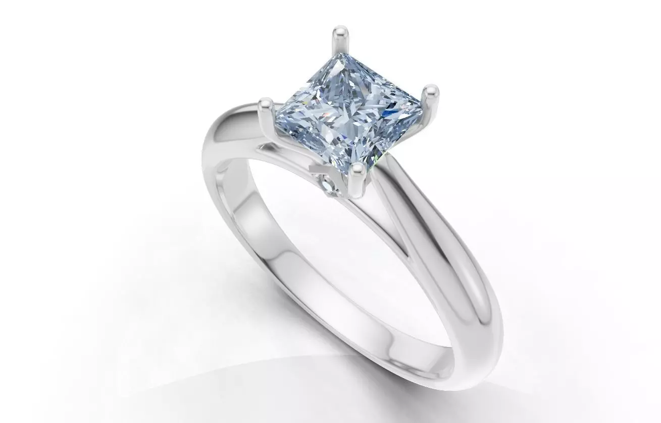 Princess-Cut Solitaire Diamond Ring Free 3D print model_2