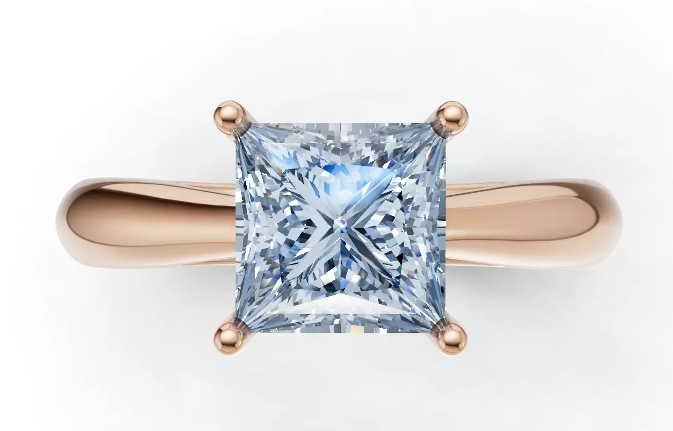 Princess-Cut Solitaire Diamond Ring Free 3D print model_10