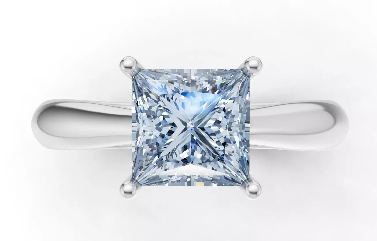 Princess-Cut Solitaire Diamond Ring Free 3D print model_11