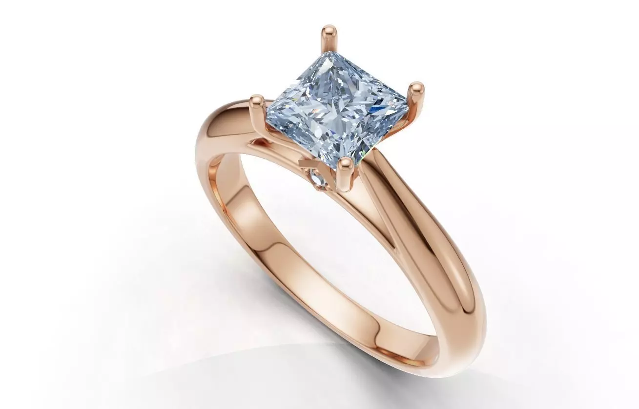 Princess-Cut Solitaire Diamond Ring Free 3D print model_0