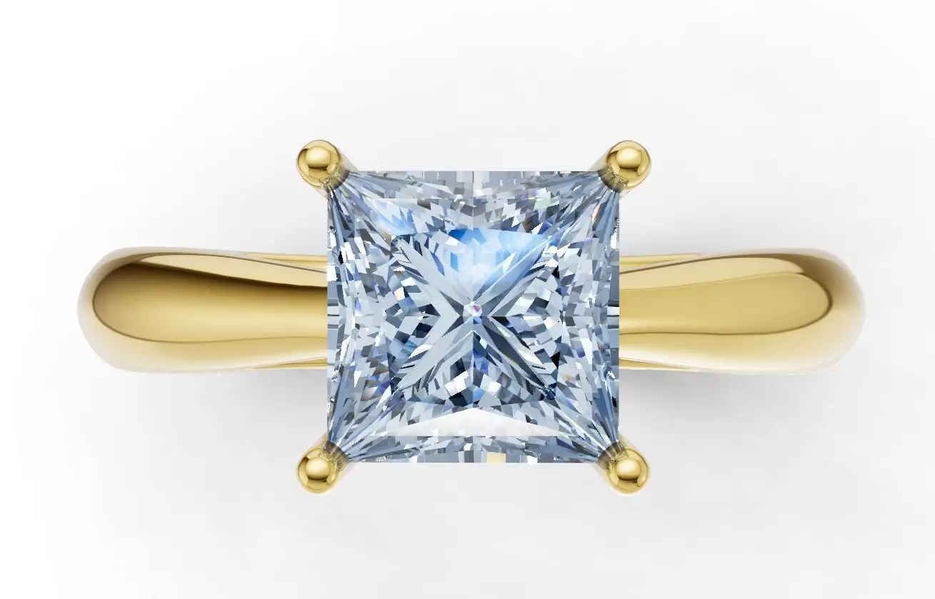 Princess-Cut Solitaire Diamond Ring Free 3D print model_9