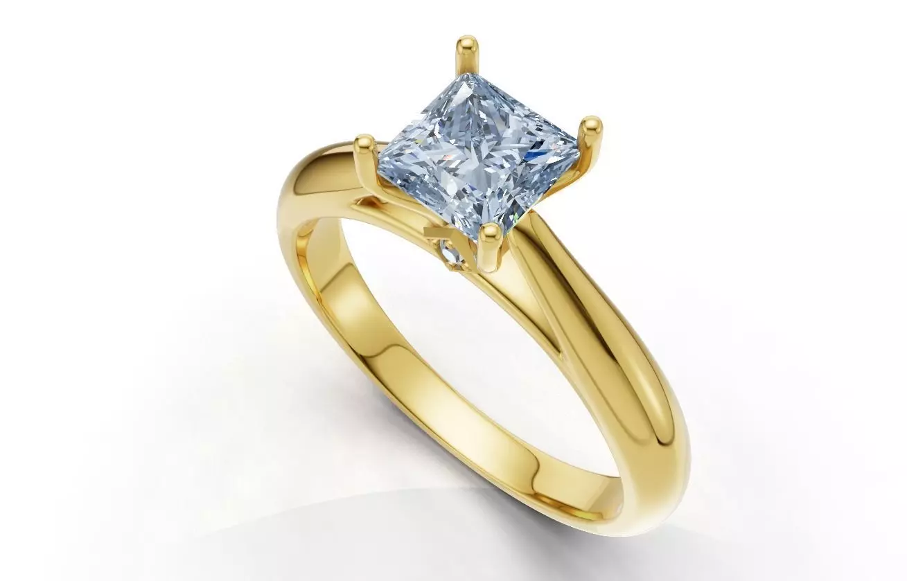 Princess-Cut Solitaire Diamond Ring Free 3D print model_1