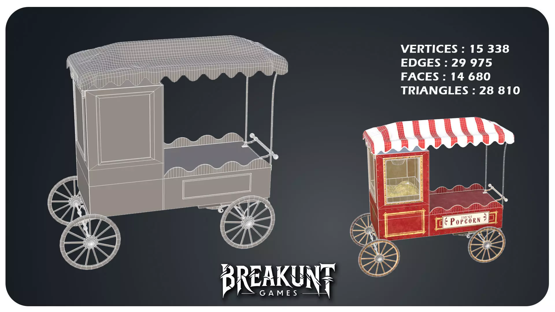 Circus popcorn stand - 2 assets Low-poly 3D model_7