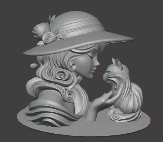 Lady with Cat Elegant Decorative Free 3D print model