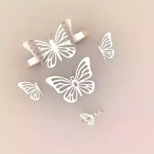 Butterfly Jewelry Set Ring Pendant Bangle Earrings 3D Model 3D print model
