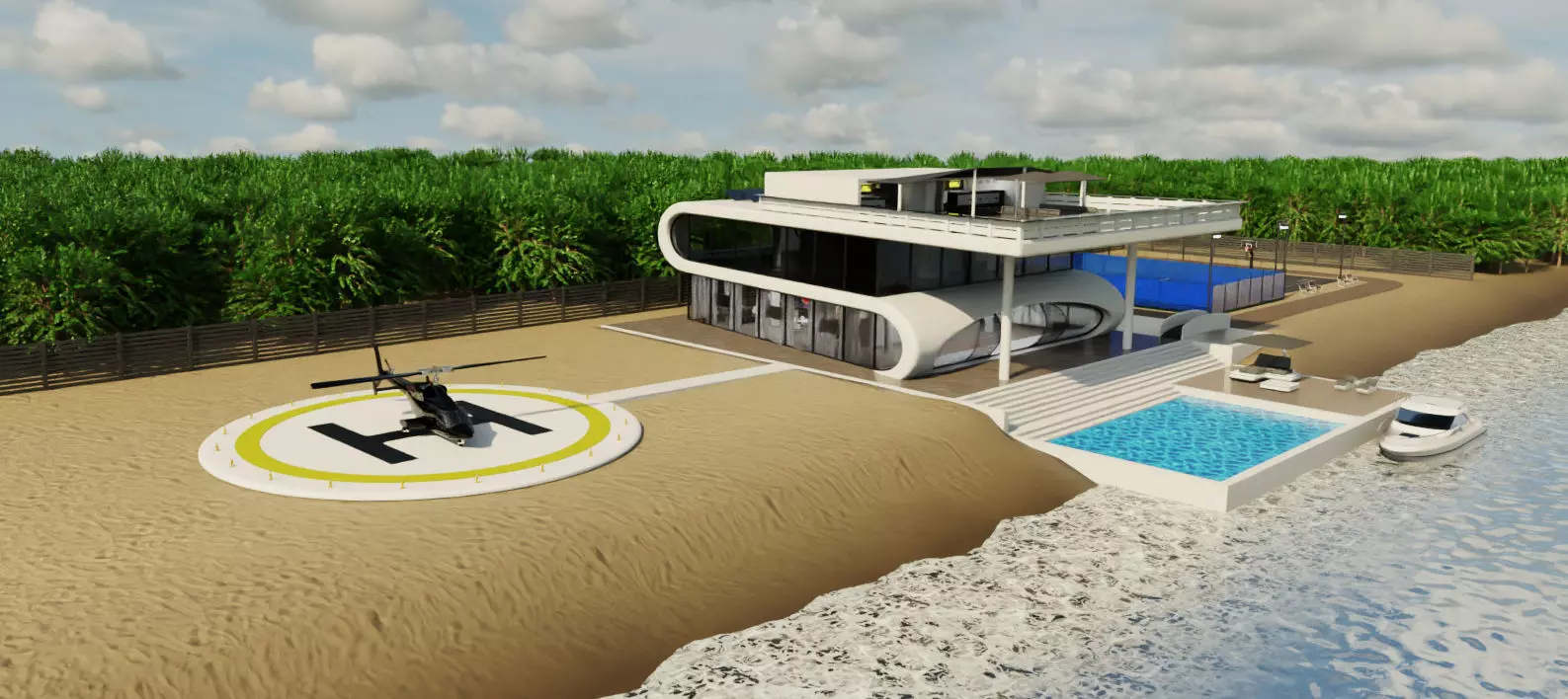 Modern Luxury Beach House with Sports Area 3D model_3