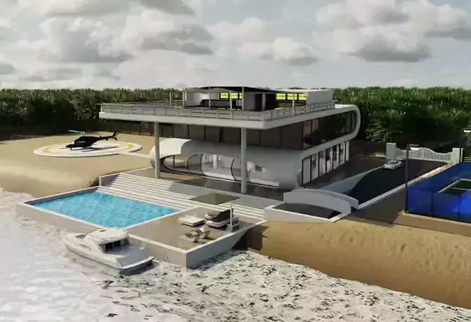 Modern Luxury Beach House with Sports Area 3D model