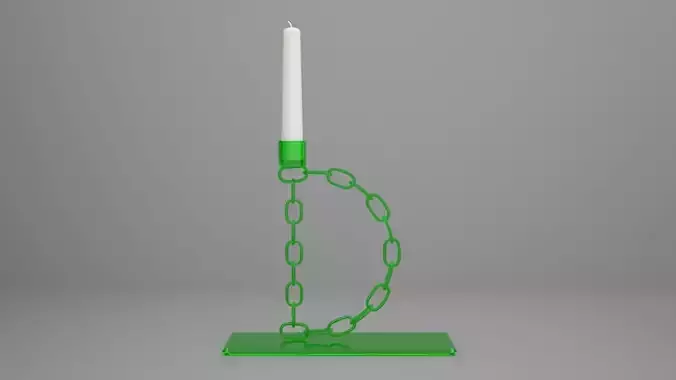 Alphabet Chain D Candleholder Green Glass Color