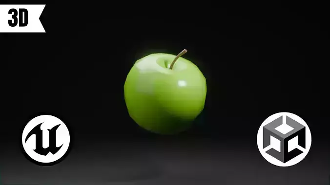 Green Apple Game Ready 3D Model PBR STL Low-poly 3D model