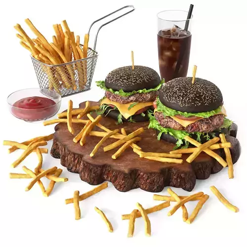 Hamburger and French fries set